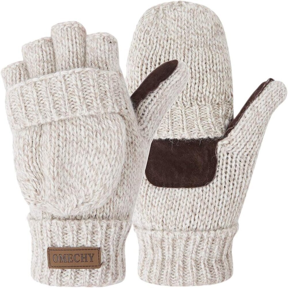 Winter Knitted Fingerless Wool Gloves Thermal Insulation Warm Convertible Mitten